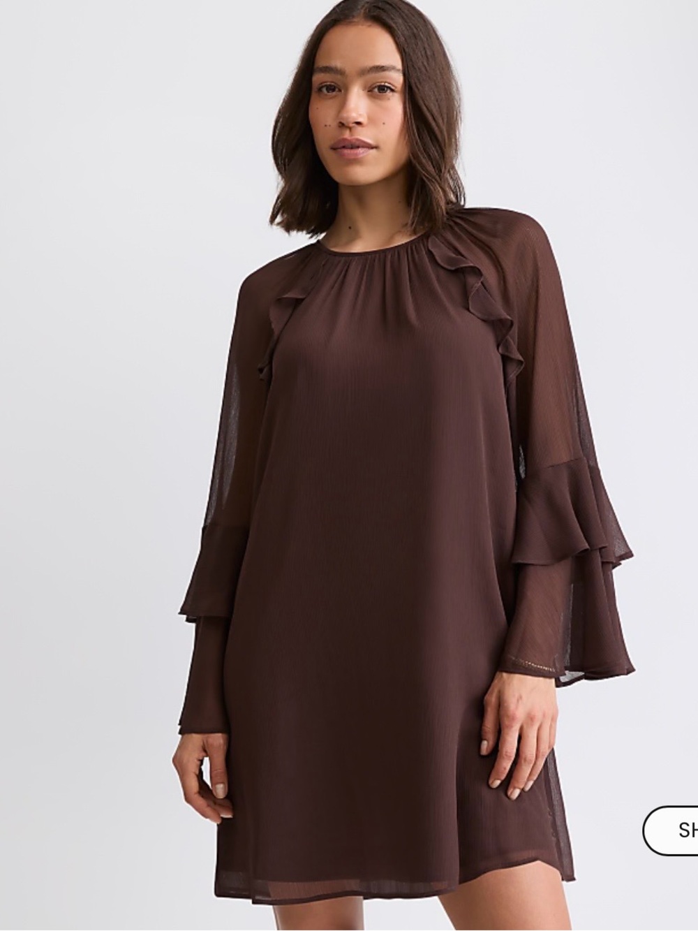 Loft - Womens Brown Ruffle Sleeve Shift Dress